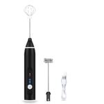 Handheld Milk Frother, USB Rechargeable Hand Mixer Coffee Frother Electric Handheld Foam Maker - with 2 Stainless Steel Whisk, 3 Speeds Milk Foamer Frother, Mini Blender for Coffee (Black)