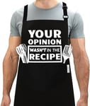 LINEN CLOSET® Bbq Apron for Men Funny Aprons Chef Grilling Novelty Barbecue Aprons Kitchen Cooking Gift Black Apron with 2 Pockets-your opinion wasn't in the recipe apron