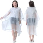 2 Pièces Poncho de Pluie Imperméable pour Enfant,Réutilisable Cape de Pluie,EVA Manteau de Pluie à Capuche avec Capuchon pour Festival,Pour voyage,Va à L'école (Standard, Blanc)