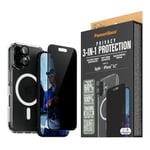 iPhone 16 PanzerGlass 3-i-1 Bundle m. EasyAligner - Privacy Skärmskydd (UWF) / Skal / Kameraskydd - Genomskinlig / Svart