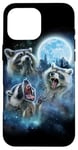 Coque pour iPhone 16 Pro Max Cosmic Raccoon Trio hurlant sous la galaxie glacée au clair de lune