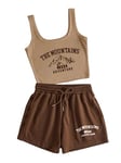 GORGLITTER Women's Graphic Shorts and Top Set 2 Piece Sleeveless Crop Top and Shorts Outfit Lounge Wear Set Brown M