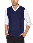 COOFANDY Pull sans manches pour homme - Col en V - Sans manches - Coupe droite - Sans manches - Pour le travail, Bleu marine, S