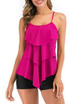 FLYILY Maillot de Bain 2 Pièces Femme Tankini Ensembles à Volants Maillot Haut Imprimé avec Short de Garçon(RoseRed,XXXL)