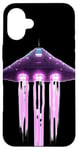 Coque pour iPhone 16 Plus Retro Pixel Art UFO violet avec faisceaux d'énergie pour enfants