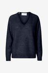 Selected FEMME - Tröja slfLulu New LS Knit V-neck B - Blå