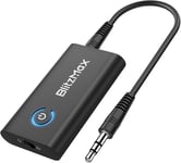 Blitzmax Récepteur Émetteur Bluetooth 5.2,Adaptateur Audio Bluetooth 2 En 1 Mini Prise Jack 3,5 Mm Portable,Émetteur Double Liaison Pour Avion/Pc/Tv/Système Audio De Voiture/Haut-Parleur Filaire