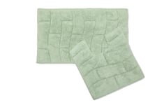 Emma Barclay Waves Pure Cotton Jacquard 2pc Bath set in Green - Mat 50x80cm / Pedestal 50x40cm