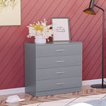 Vida Designs Grey Chest of Drawers, 4 Drawer With Metal Handles and Runners, Unique Anti-Bowing Drawer Support, Riano Bedroom Storage Furniture