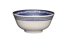 KitchenCraft Footed Mediterranean-Style Tile-Patterned Ceramic Bowls, 15.5 cm (6") - Blue / White (Set of 4)