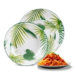 Avilia Service de vaisselle en porcelaine fantaisie nature verte et blanche – 18 pièces composées de assiettes plates, fonds et desserts – Set adapté à toutes les occasions, résistant et lavable en