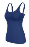 V FOR CITY Cotton Stretch Tank Tops for Women Built in Shelf Bra Vest Layering Sleeveless Yoga Top Navy XL