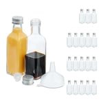 Relaxdays Mini Bouteilles en Verre, Lot de 20, Petites fioles à remplir, 100 ML, Bouchon à vis, Transparent/argenté