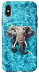 Coque pour iPhone X/XS Éléphant amusant dans l'eau de la piscine pour nager maman papa enfants