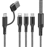 Câble Multi USB, 5 en 1 Câble Universel [1.2M] Multi USB A/BUSB C Câble de Chargement en Nylon avec iP Micro USB Type C Câble pour Phone 16 15 14 13 12 11 xs 8 Samsung Galaxy, Huawei, Honor, OnePlus