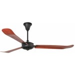 Ventilateur de plafond AOBA XL acier noir mat, bois noyer rougeâtre H: 52cm Ø180cm