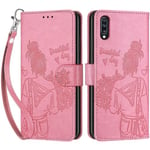 Coque pour Samsung Galaxy A70, Housse en Cuir PU Flip Pochette Portefeuille Étui avec Emplacement Carte Samsung A70 Coque Magnétique Antichoc (Fille - Rose)