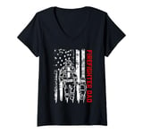 Womens Father And Son Firefighter Dad USA American Flag Fathers Day V-Neck T-Shirt