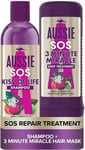 Aussie SOS Shampoo and Deep Treatment Hair Mask Set for Dry Damaged Hair, Kiss o