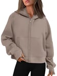 Timuspo Sweat à capuche pour femme 2024 - Veste à capuche - Automne et hiver - Sweat à capuche avec fermeture éclair - Manteau zippé, marron clair, M