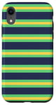 Coque pour iPhone XR Jaune Vert rayé Esthétique Girly Preppy Blue Navy Stripe