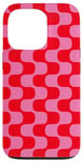 Coque pour iPhone 13 Pro Simple Groovy style rétro rayures roses et rouges ondulées