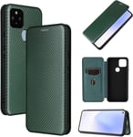 Compatible Avec Coque Google Pixel 5a, Mince Flip Fibre De Carbone [Test De Chute] Antichoc Stand Fente Avec Carte, Protecteur D'écran En Verre Trempé*2-Vert