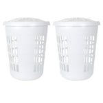 2 x Plastic Laundry Basket Washing Clothes Hamper Bin Storage With Lid 60 LTR