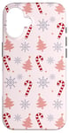 Coque pour iPhone 16 Blush Pink Snowflake Christmas Tree Candy Cane Pattern