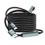 Vr Câble Link De Liaison 5 M Compatible Avec Meta Oculus Quest 3 Accessoires, Quest 2/Quest Pro/Pico 4/Pc Steam Vr, Câble Link Usb 3.0 Haute Vitesse 5 Gbps, Câble De Données Usb C