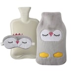 2 Litre Hot Water Bottle with Faux Fur Cover & Eye Mask Extra Warmth Heat UK