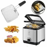 Stainless Steel 900W Deep Fat Fryer 1.5L Chip Pan Basket Non Stick Oil Compact