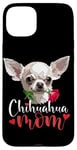 Coque pour iPhone 15 Plus Chihuahua blanc avec rose pour maman, maman, maman