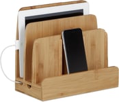 Station d'accueil bambou smartphone téléphone portable organiseur bureau 3 niveaux bois HxlxP: 23 x 25,5 x 13,5 cm, nature.[G2054]