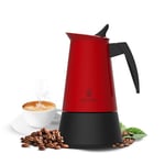 Cecotec Cafetière Italienne Piccolina 600 Red. Capacité 300 ml pour 6 tasses, Design élégant en acier,Filtre en acier inoxydable,Convient à toutes les surfaces,Soupape de sécurité, Joint en silicone