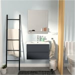 Ensemble meuble simple vasque gris anthracite 60cm + vasque + miroir