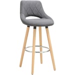 Tabouret de bar Woltu en lin et bois massif avec dossier et repose-pieds 43x40x96cm Gris Foncé