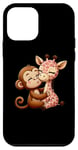 Coque pour iPhone 12 mini Câliner un singe et une girafe amoureux