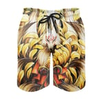 kikomia Men's Swimming Trunks Japanese Kitsune Nine Tails Fox Blossom Print Quick Dry Board Shorts with Pockets White 3XL