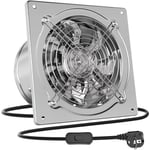 Extracteur d'air 250mm Ventilateur Mural 1680m³/h avec Clapet Anti-Retour Matériau Métallique avec EU Plug pour Bureau Grenier Garage Cuisine, Argent