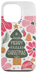 iPhone 13 Pro Preppy Pink Merry Christmas Tree Boho Flower Festive Holiday Case