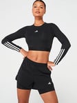 adidas Womens Training Hyperglam Crop Long Sleep Top - Black/white, Black/White, Size Xs, Women