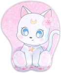 Tapis De Souris Spongieux Pour Chat|Joli Tapis De Souris Kawaii Rose Blanc Pastel Lune Fleur Sakura Étoile Patte Anime|Repose-Poignet Ergonomique Et Spongieux(Blanc/Rose)