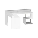 Bureau Dcharpentie, Bureau d'angle avec étagères de rangement, Bureau polyvalent avec plateau, 180x60h93 cm, Blanc