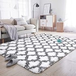 Tinyboy-hbq Tapis Chambre Moelleux Tapis de Chambre à Coucher Antidérapant Tapis de Sol de Salon Shaggy Décor à la Maison Enfants Tapis de Sol (Blanc, 140 * 200cm)