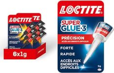 Super Glue-3 Power Gel Mini Dose lot de 6, colle forte enrichie en caoutchouc, mini-dose & Super Glue-3 | Précision - Colle forte pour réparations précises - Colle liquide