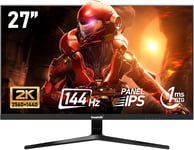 Écran PC IPS 27 Pouces, 2K WQHD (2560x1440P), 144Hz Moniteur Gaming, 1ms Bezel-Less, 99% sRGB, 178° Grand Angle, HDMI, DisplayPort, Compatible avec Les Fixations murales VESA100*100MM - Noir.[V175]