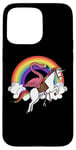 Coque pour iPhone 15 Pro Max Oiseau Flamant Rose Chevauche Licorne Arc en Ciel Magique