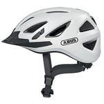 ABUS Casque de ville Urban-I 3.0 - Casque de vélo avec feu arrière, visière et fermeture magnétique - pour hommes et femmes - Blanc, taille M