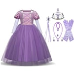 Prinsess Rapunzel klänning Tangled kostym + 7 extra tillbehör 130 cm one size